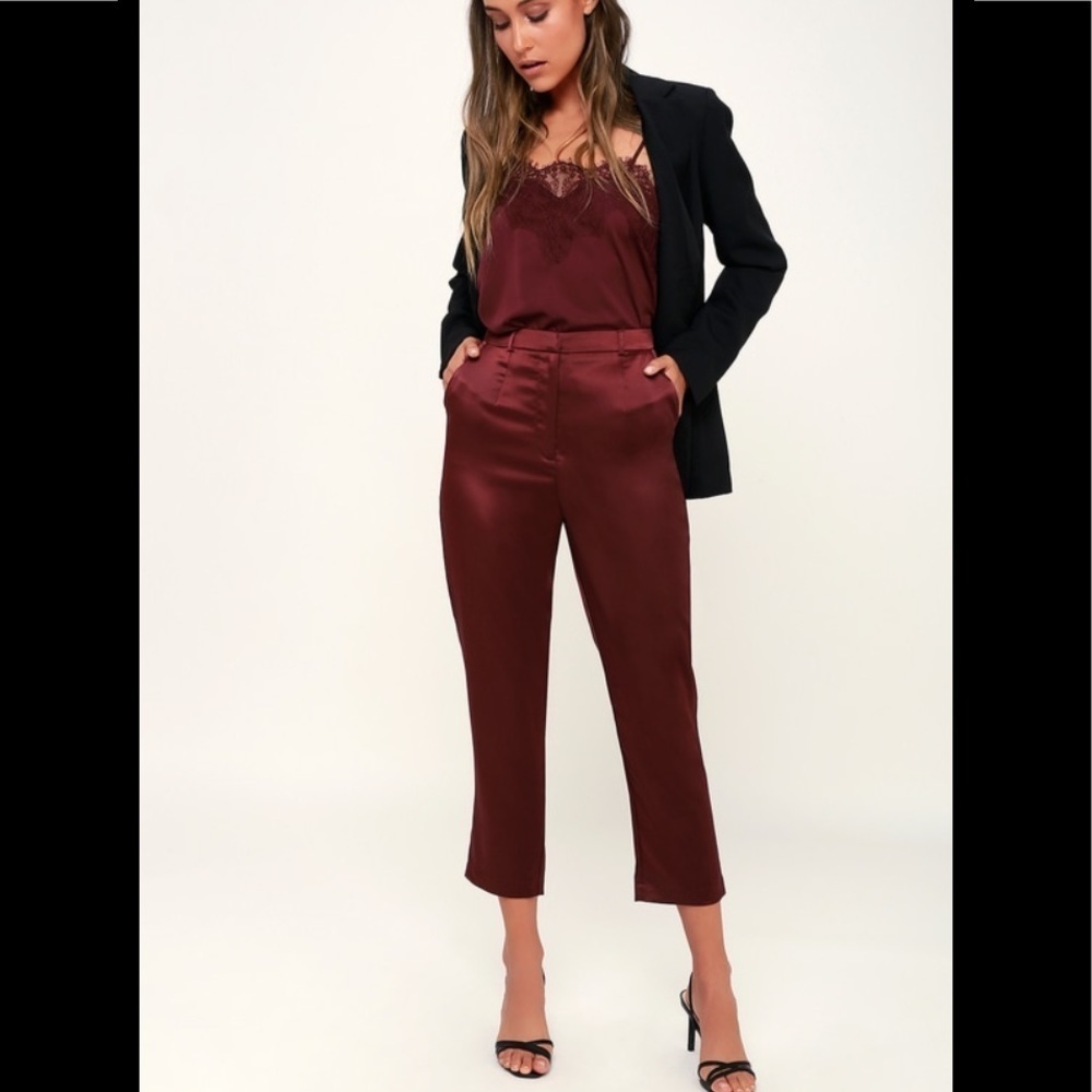 7.Lulus Burgundy Satin My Story Trouser Pants S - Picture 1 of 11